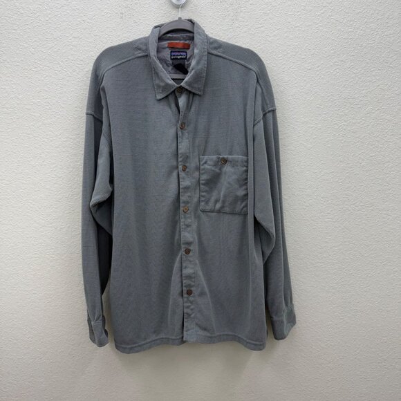 Patagonia Kamuela Grid Grey Fleece Button Up Long Sleeve Shirt 25490 Mens XXL - Picture 1 of 8